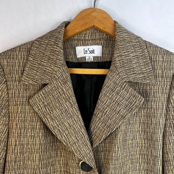 Le Suit Tweed Single Breasted Blazer 1/2 Sleeve Classic Business Career Size 12 - Picture 3 of 9